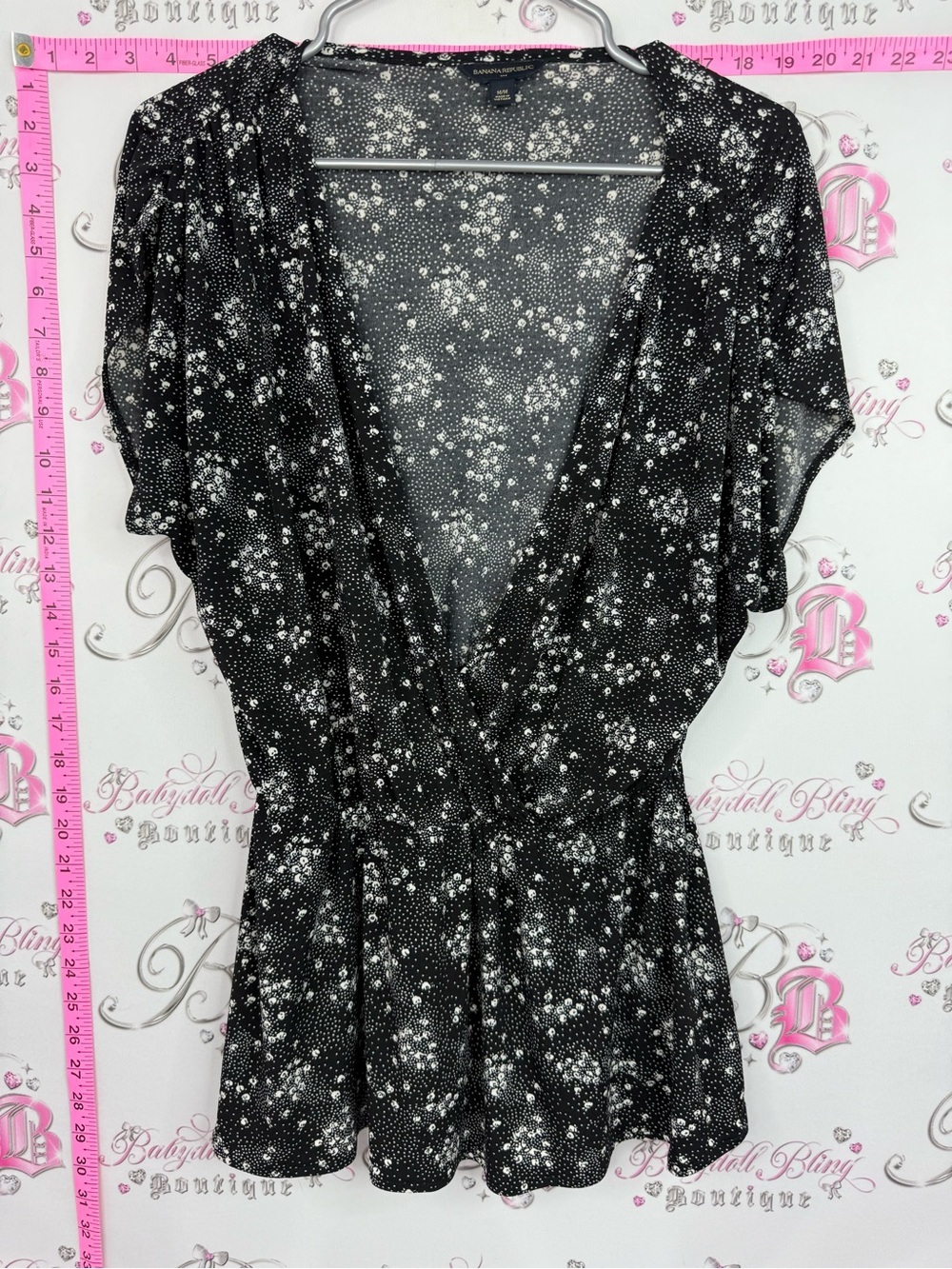 Banana Republic Black and White Floral Wrap Blouse